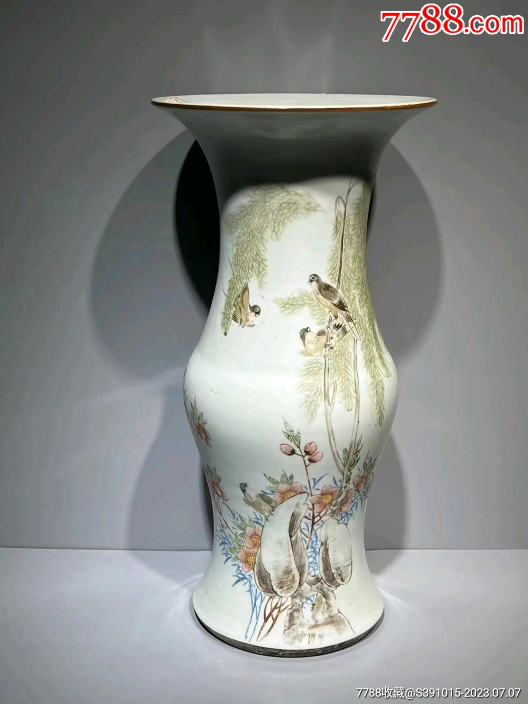 中国清時代粉彩花鳥画鉢幅約22㎝東Y7-0331②タサオ