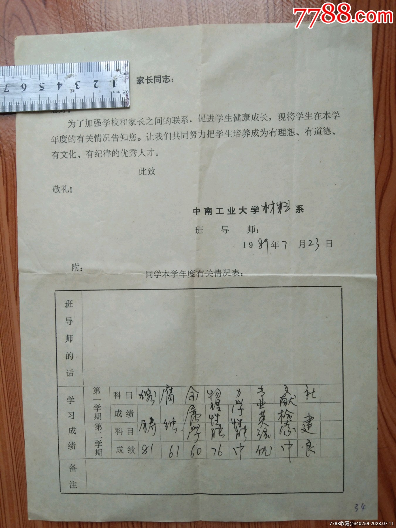 1981年中南工业大学学生资料_毕业/学习证件【芝麻推门】_第1张_7788期刊网