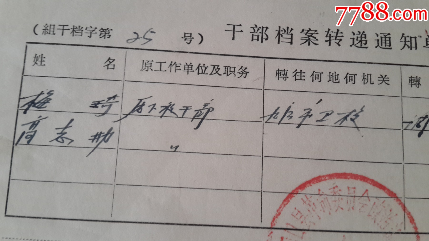 15,74年湖口县档案转递转移通知单存根，梅琦和高志勤_第7张_7788陶瓷