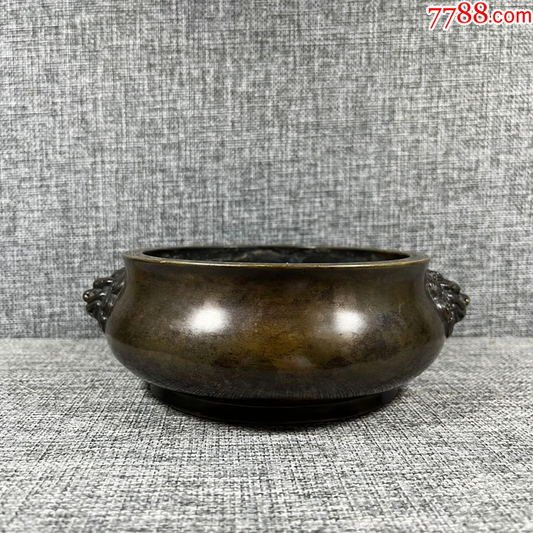中国 古銅宣徳銅 世古之宝 四方双耳香炉 古玩 C 3368E （老铜
