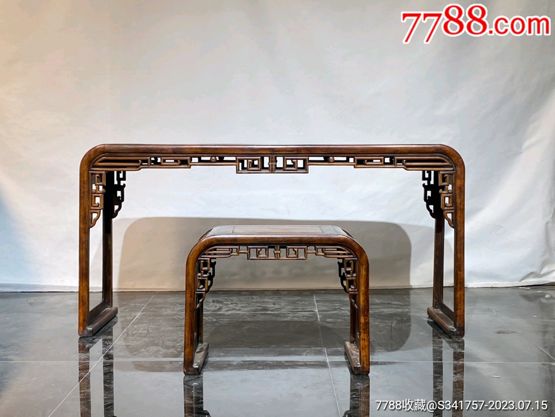 典藏品黄花梨琴桌琴桌高76长150宽42小凳子高46宽32长60_实木茶桌_随缘