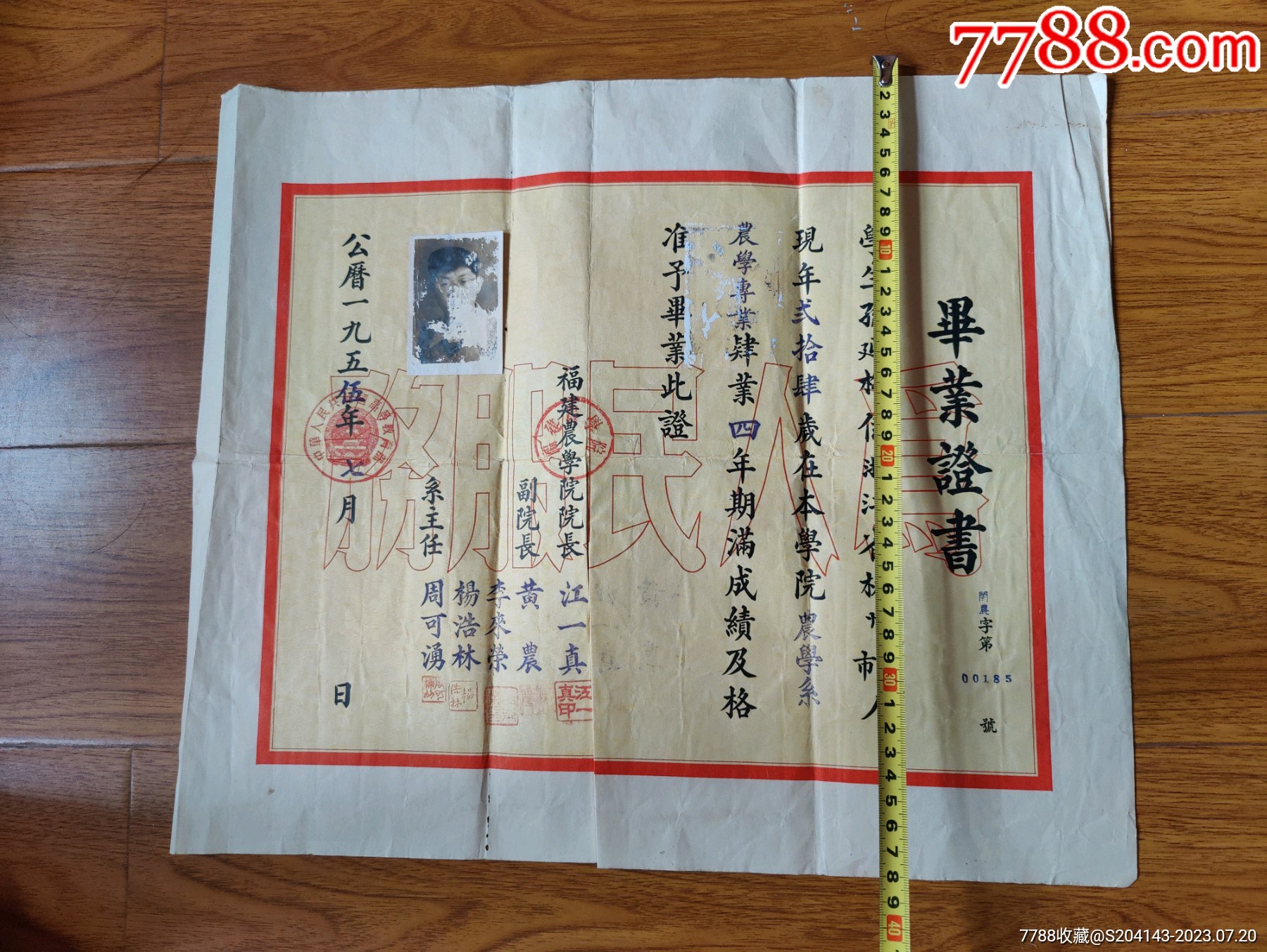 1951年杭州市私立安定中学毕业证书1张，1955年福建农学院毕业证1张(_第3张_7788票证网