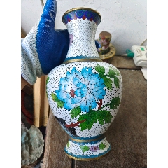 1571  景泰藍　花瓶2客　花台2客付き　骨董　時代物 七八十年代高15.2厘米出口的铜胎掐丝珐琅彩/景泰蓝花鸟图花瓶一