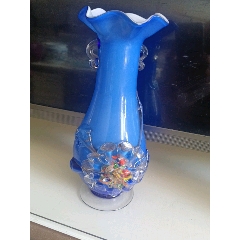 蓝色琉璃花瓶24cm_廊坊收藏