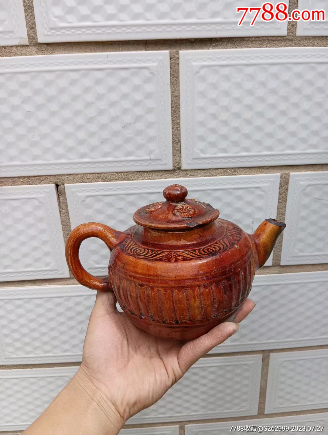 晚清民国红釉模印茶壶_其他收藏品_奔康堂古玩斋【7788收藏__收藏热线】