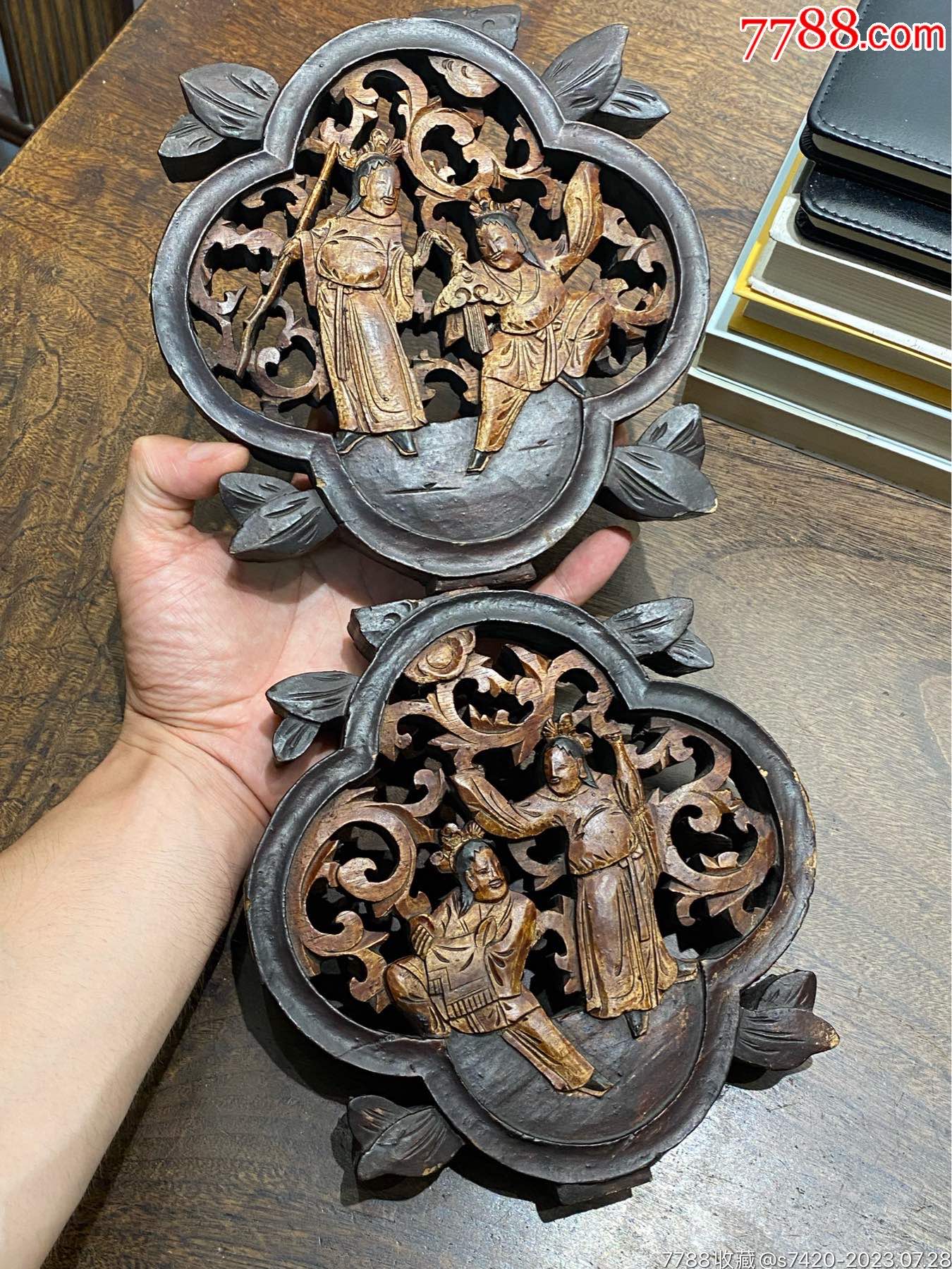 特价,清代精工平安吉庆人物木雕一对-价格:450元-se95293900-木雕花板-零售-7788收藏__收藏热线