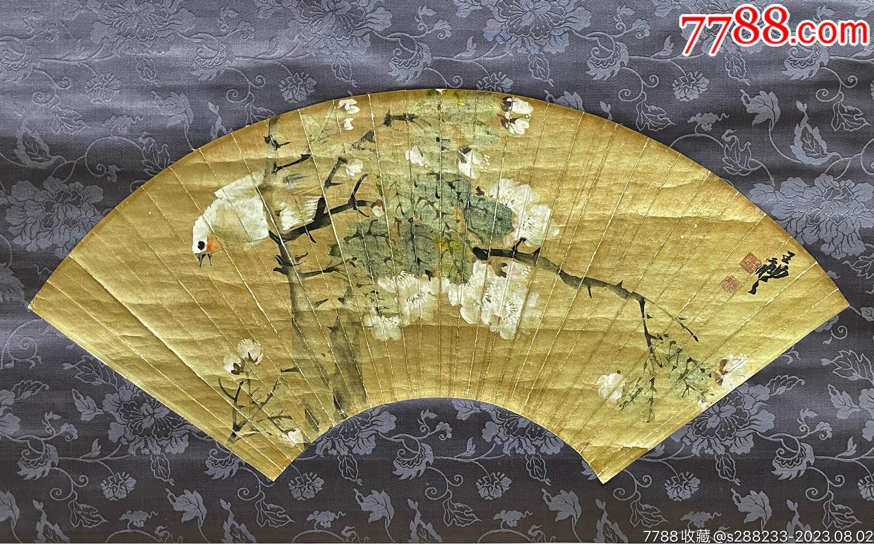 清代海上六十家王礼花鸟泥金扇面-花鸟国画原作-7788旧书网