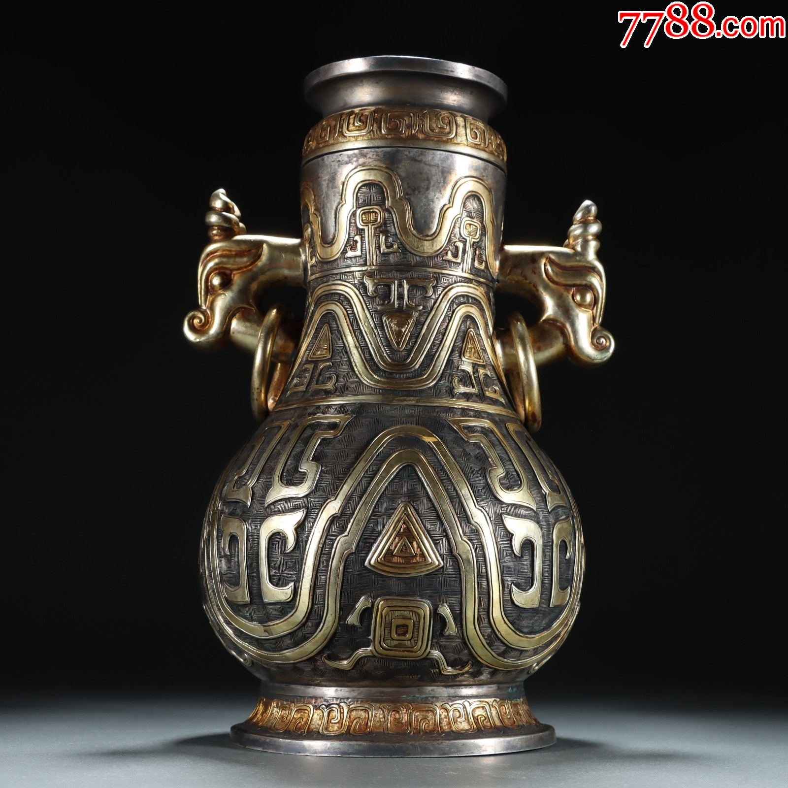 欧洲回流,银鎏金交龙纹尊式瓶-价格:22000元-se95417815-其他银器-零售-7788收藏__收藏热线