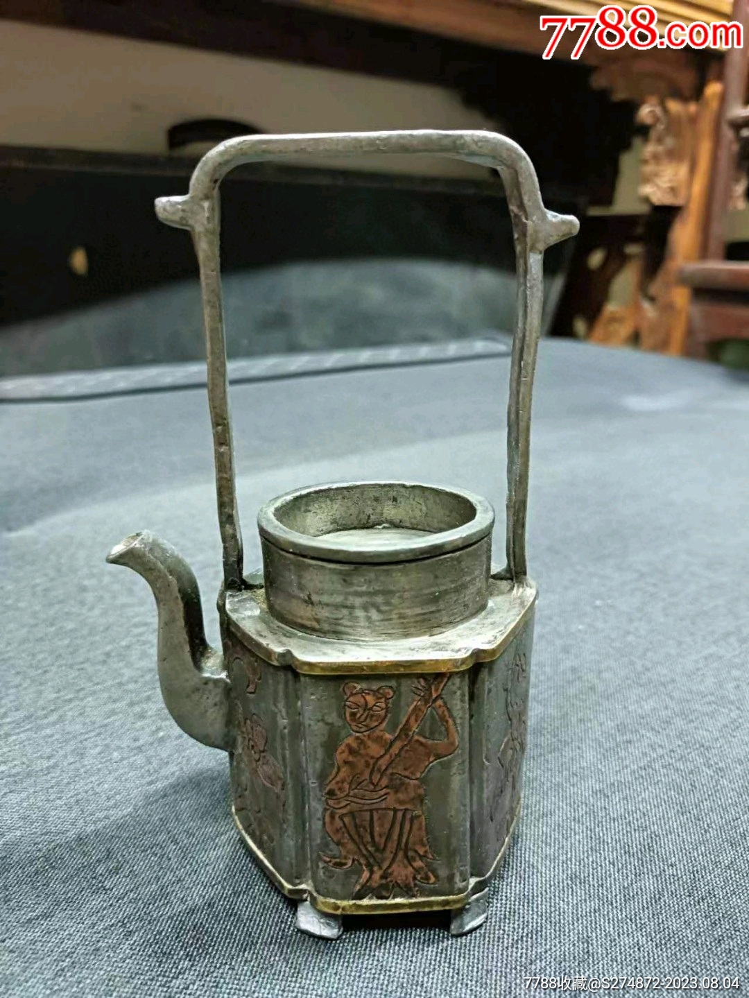 清代六角镶铜白锡壶-锡壶/锡器-7788旧书网