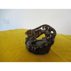 烟灰缸收藏早期琉璃玻璃莲花花朵创意造型老烟灰缸完美品相