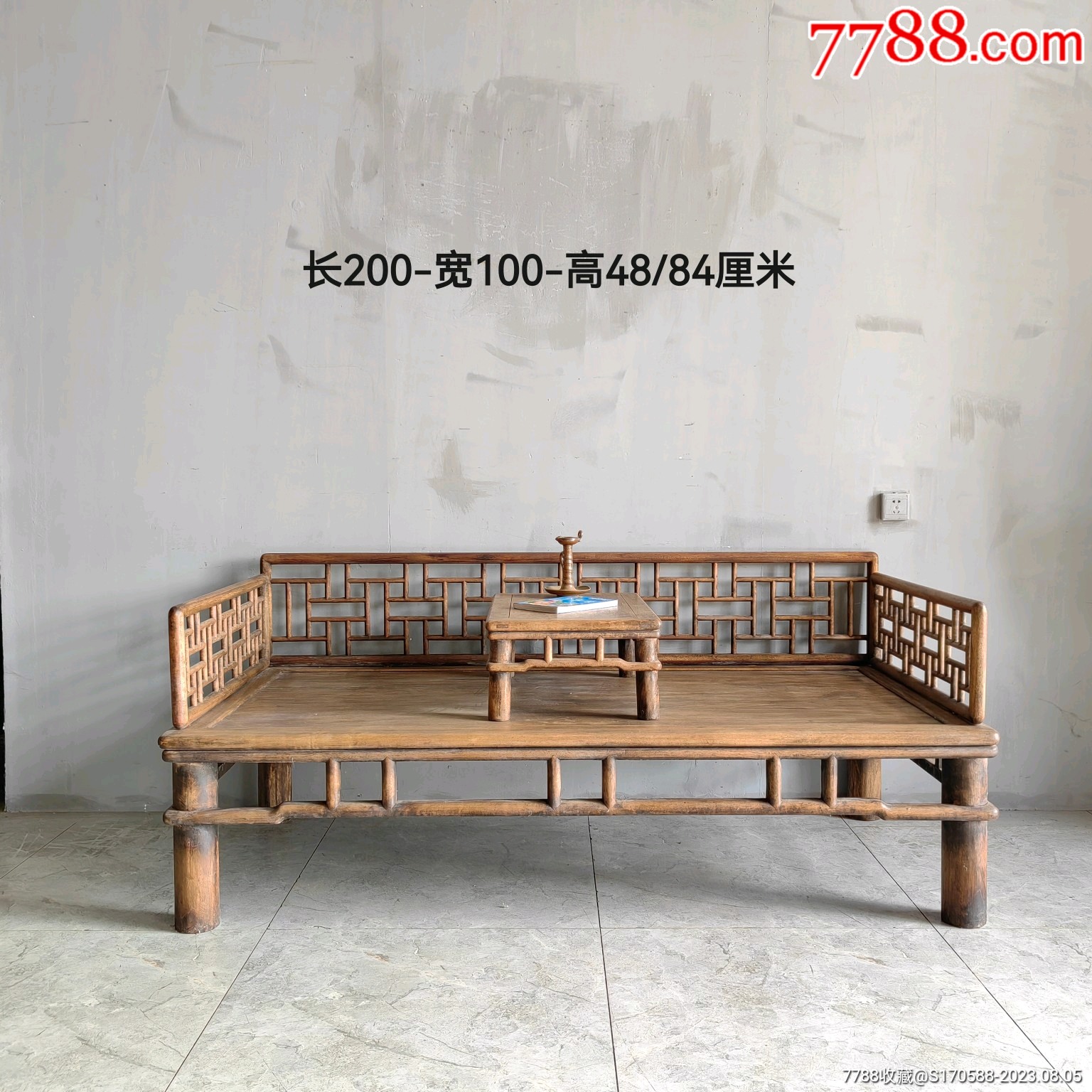 明式楠木床榻带炕桌,素雅造型,老包浆浓厚!长2米,宽1米_木床/木榻_民俗老货老家具【7788收藏__收藏热线】