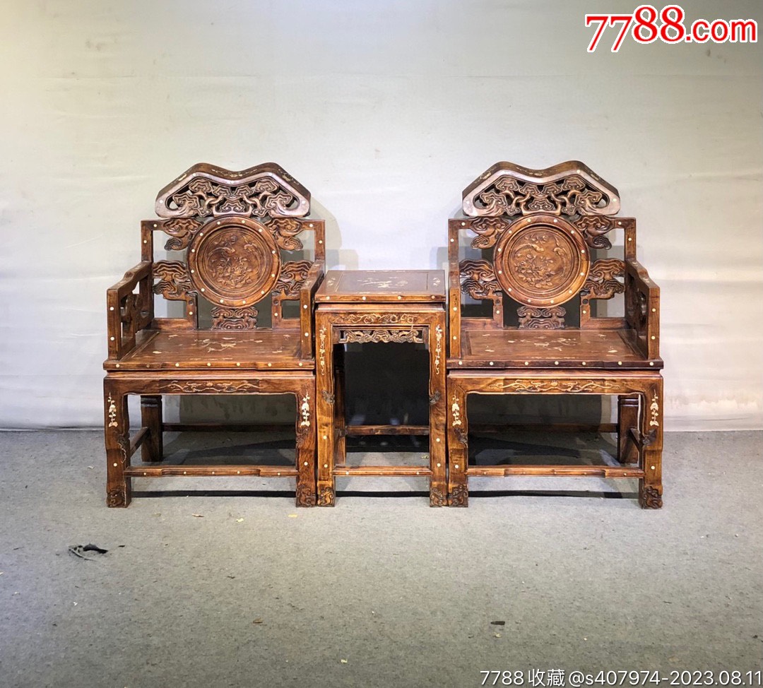 ???极品黄花梨镶贝壳花鸟太师椅子_价格17000元_第1张_7788收藏__收藏热线