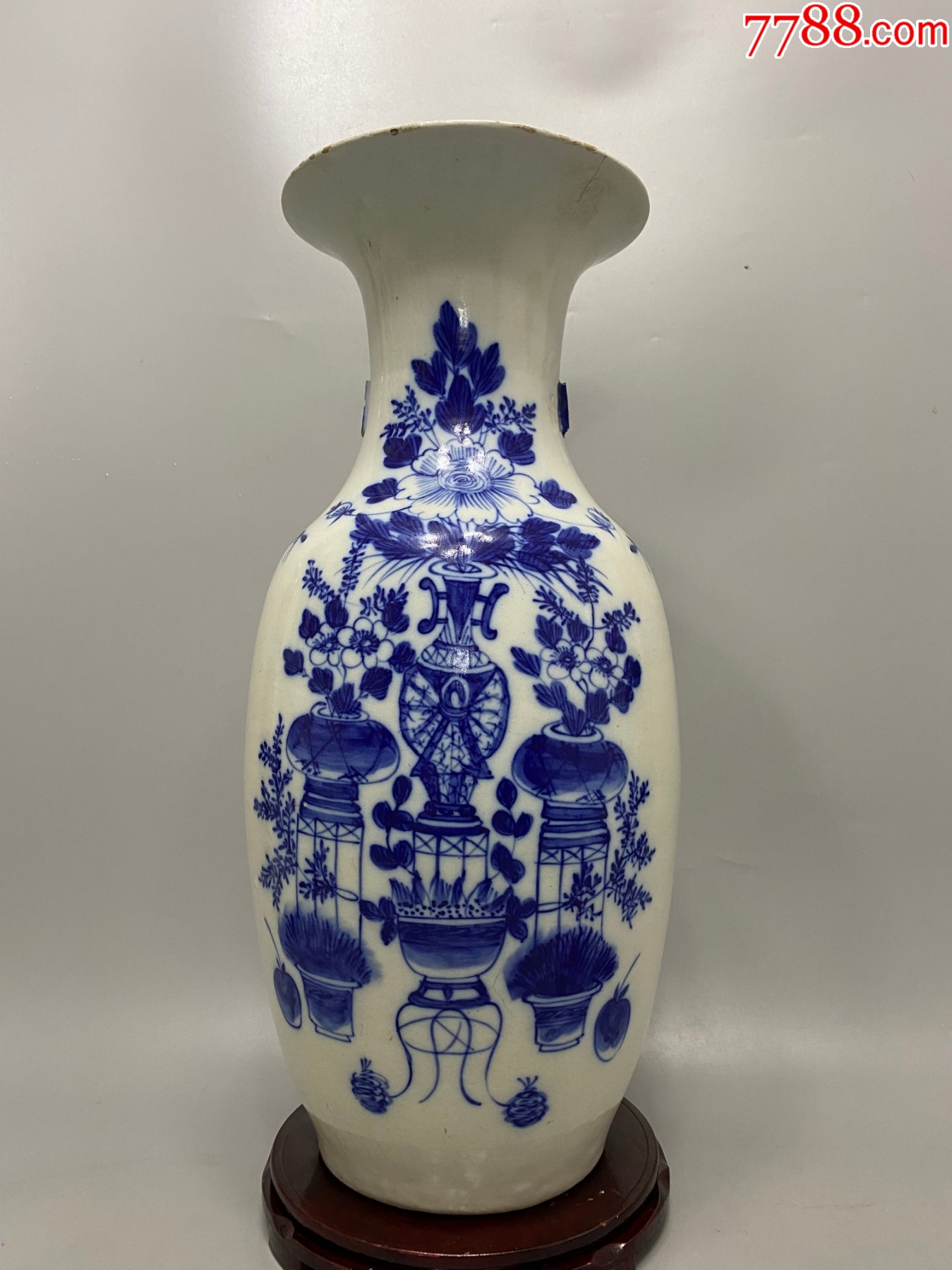 清代北方三百件青花博古大瓶一只口沿擦皮掉耳。永久保真三包快递安全到手_青花瓷_诚信通天下【7788收藏__收藏热线】