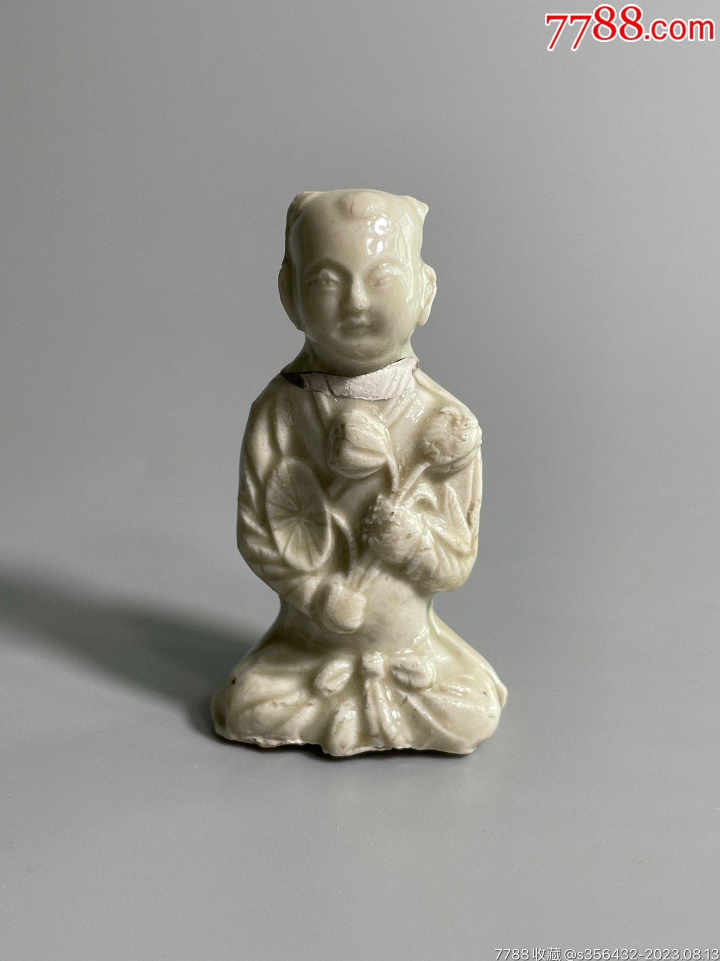 中国　宋時代　磁州窯白磁黒彩持蓮童子1207 O1CN0141LhXy1rpx1z0L1la_!!