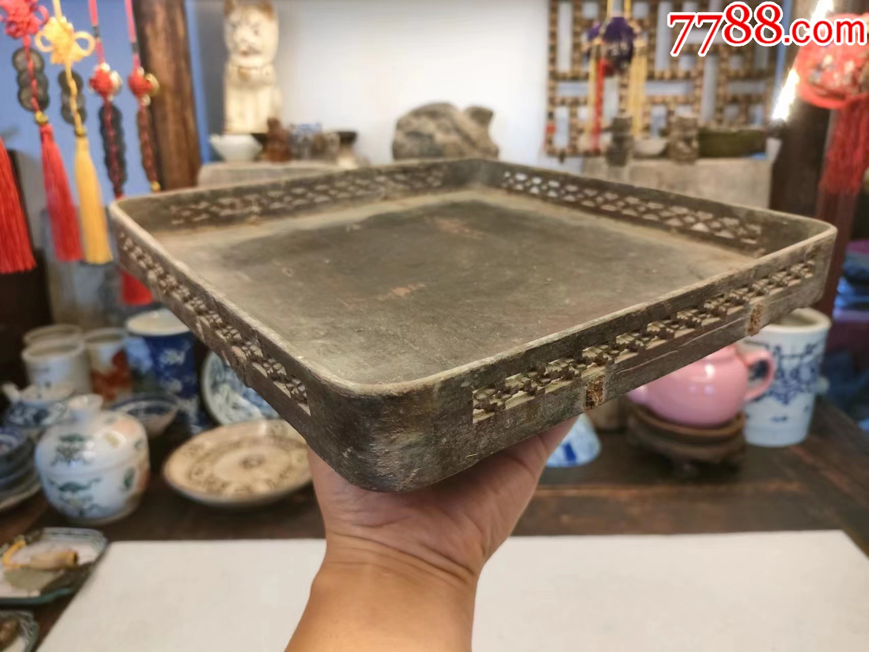 竹雕老木盘方盘-价格:650元-se95646171-木盘/木盛具-零售-7788收藏__收藏热线