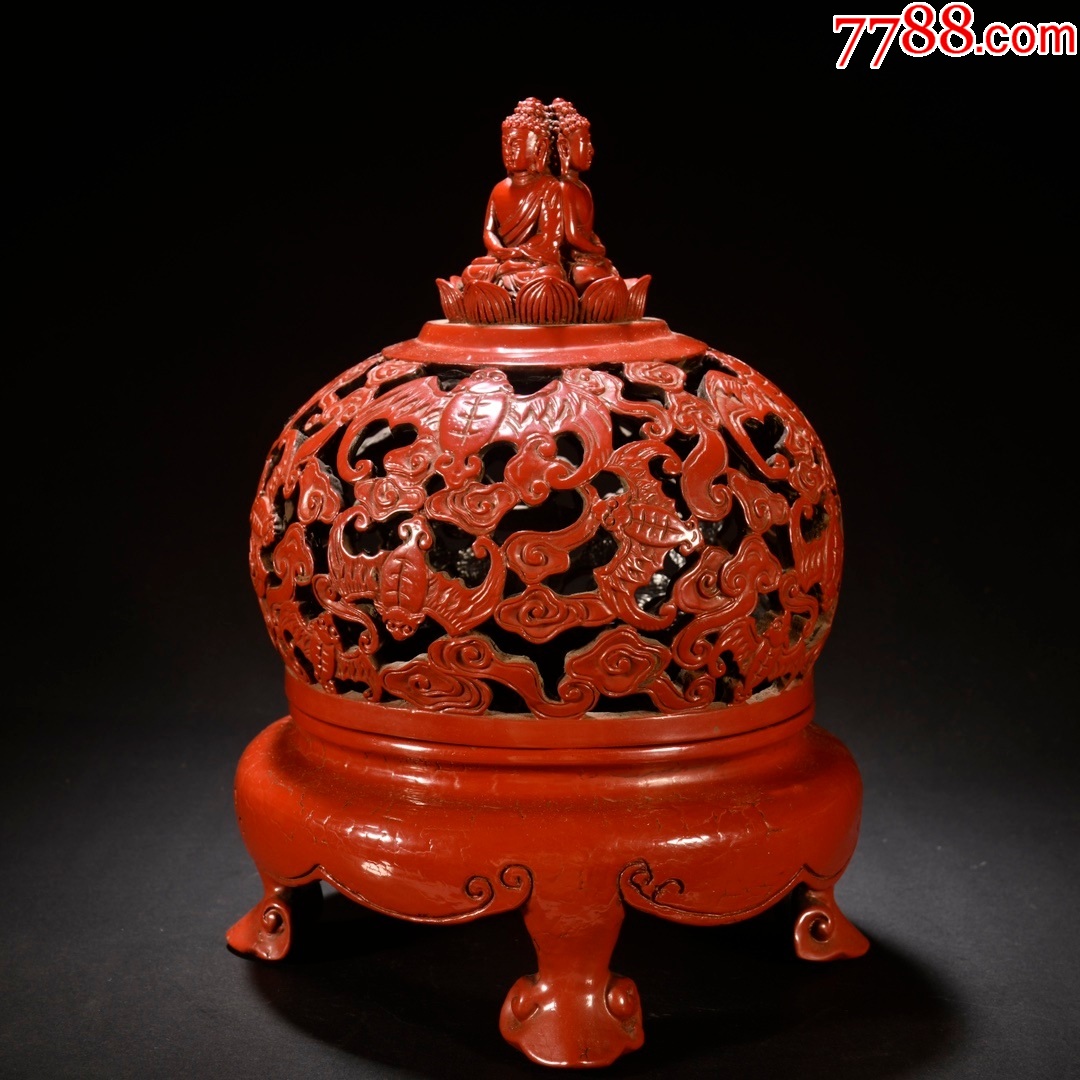 100％品質 清代剔红漆器镂空雕洪福齐天香薰摆件-其他旧漆器-7788旧书网 木工、竹工芸