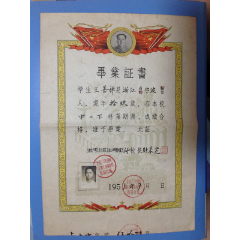 1957年上海市卢湾区第十职工业余小学扫盲班毕业证书--过期失效仅做收藏用途