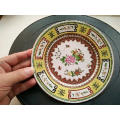 景德镇文*老厂货/手绘粉彩描金三多7吋平盘包老/80年代景德镇文*老厂货