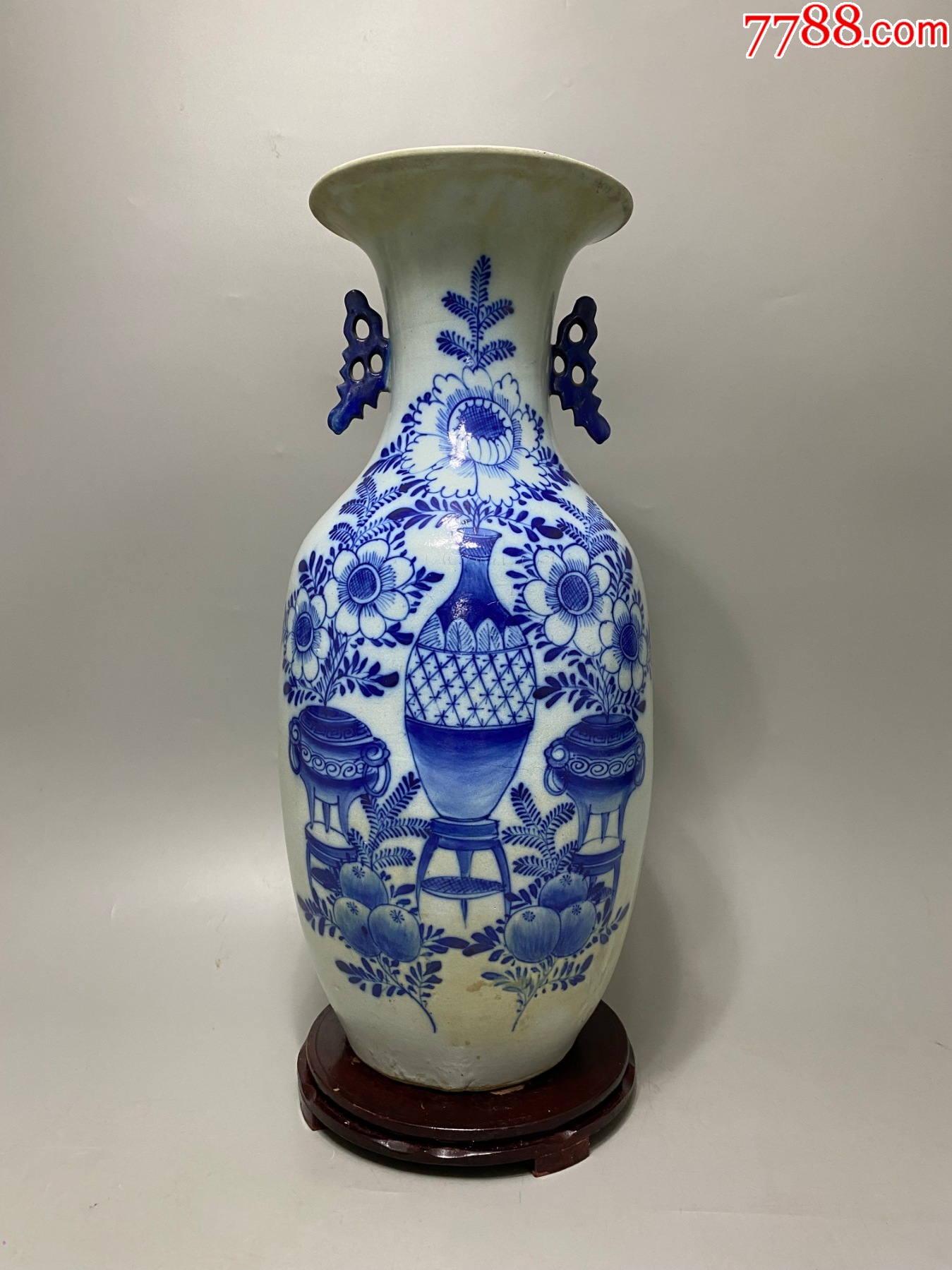 清代北方三百件青花博古大瓶一只,画工精美,器型硕大,口牛毛纹其余完好,永久保真原_青花瓷_图片鉴赏_收藏价值_7788青花瓷收藏