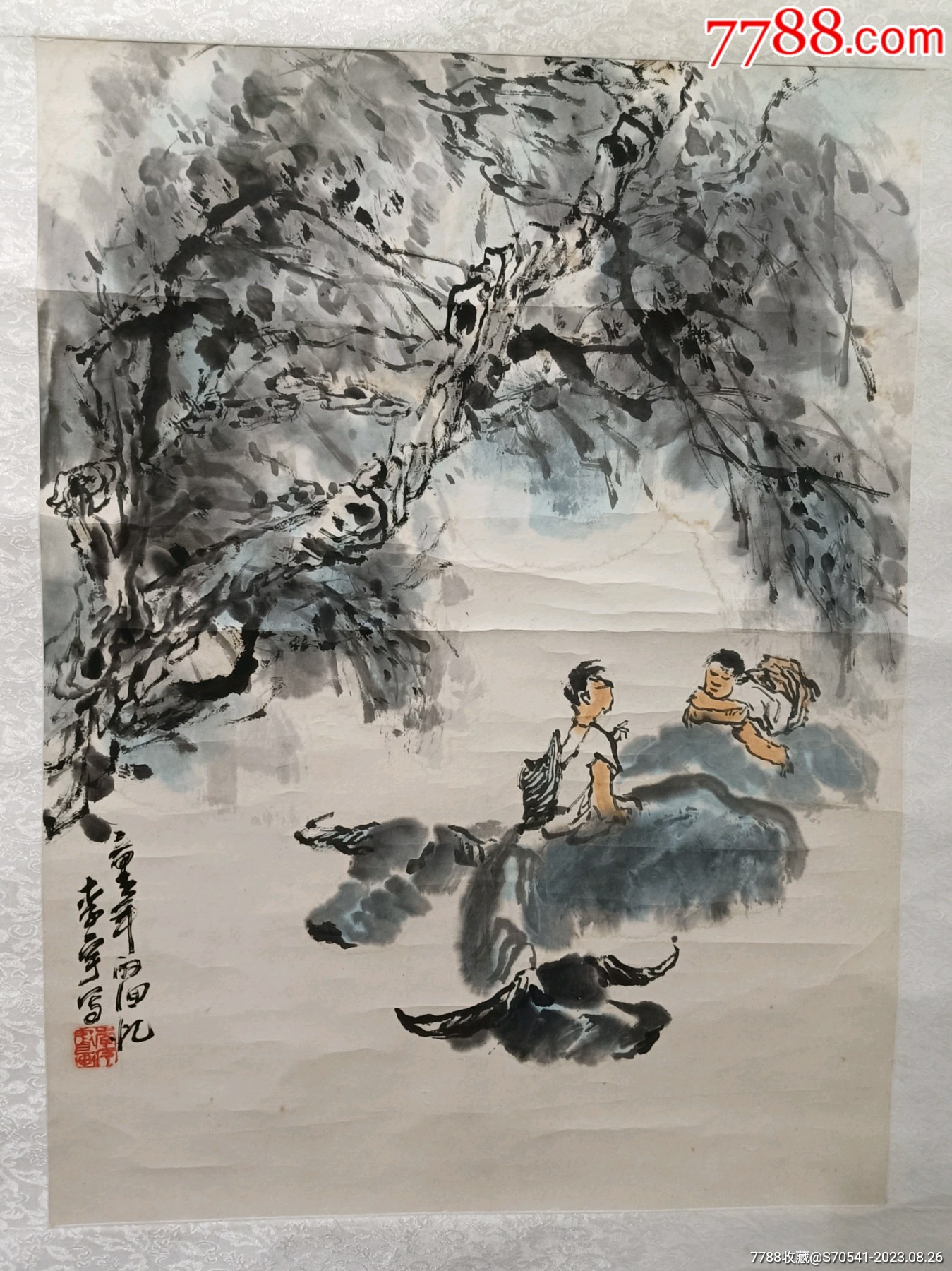 李宇作品：童年的回忆-人物国画原作-7788红宝书