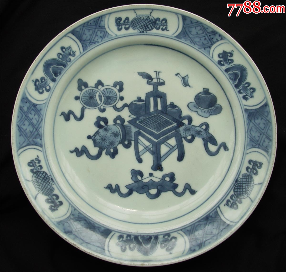 清代青花杂宝纹盘_青花瓷_条饼万古玩店【7788旧书网】