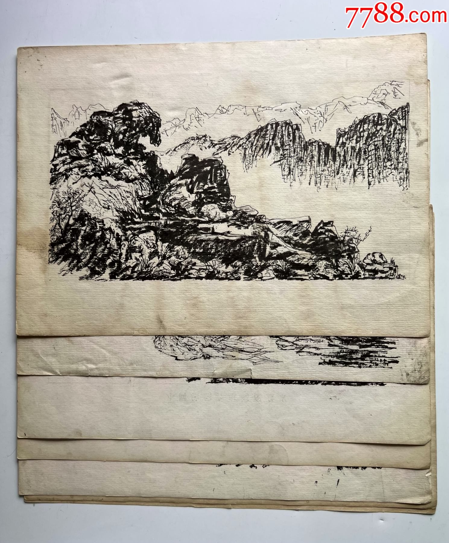 八十年代左右钢笔山水素描速写画稿原稿等9张合售_素描/速写_东林书屋