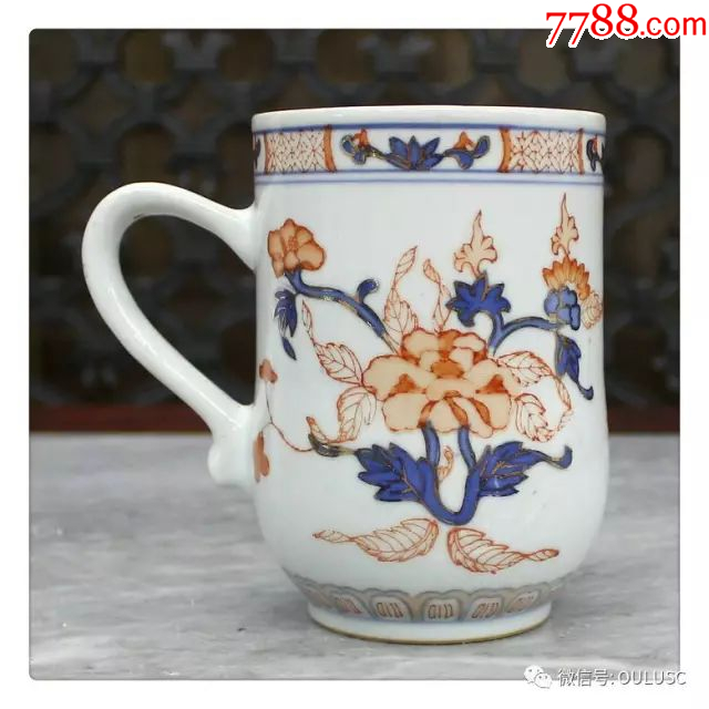 海外回流】清中早期青花矾红描金牡丹瓷茶杯马克杯_旧瓷器_欧宝