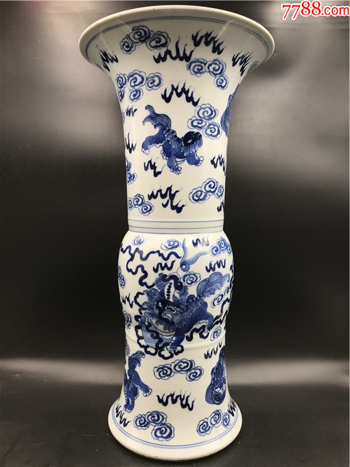 一口价瓷器青花瓷双圈款麒麟纹花觚凤尾尊花瓶摆件装饰特价_青花瓷_古