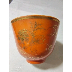 珊瑚红压手杯-红釉瓷-7788旧书网