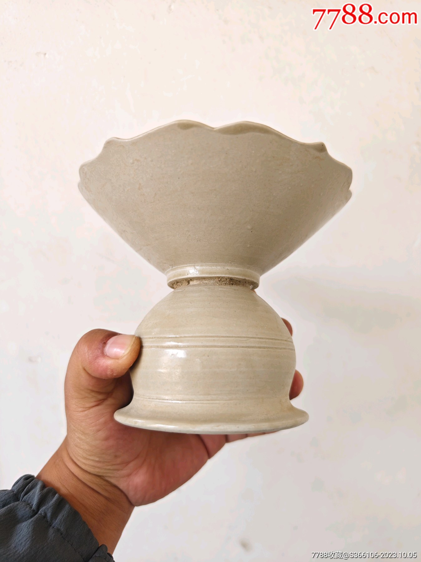 宋代定窑白釉高足花口盘完整尺寸见图包老保真窑址货-单色白瓷-7788红宝书