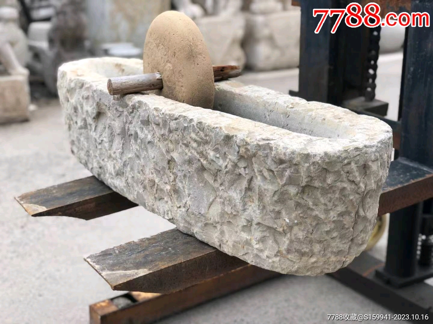 清代青石药碾,全品一套,碾盘雕花,皮壳老辣,尺寸96.25.23cm-价格:1800元-se96742829-其他石器-零售-7788收藏__收藏热线