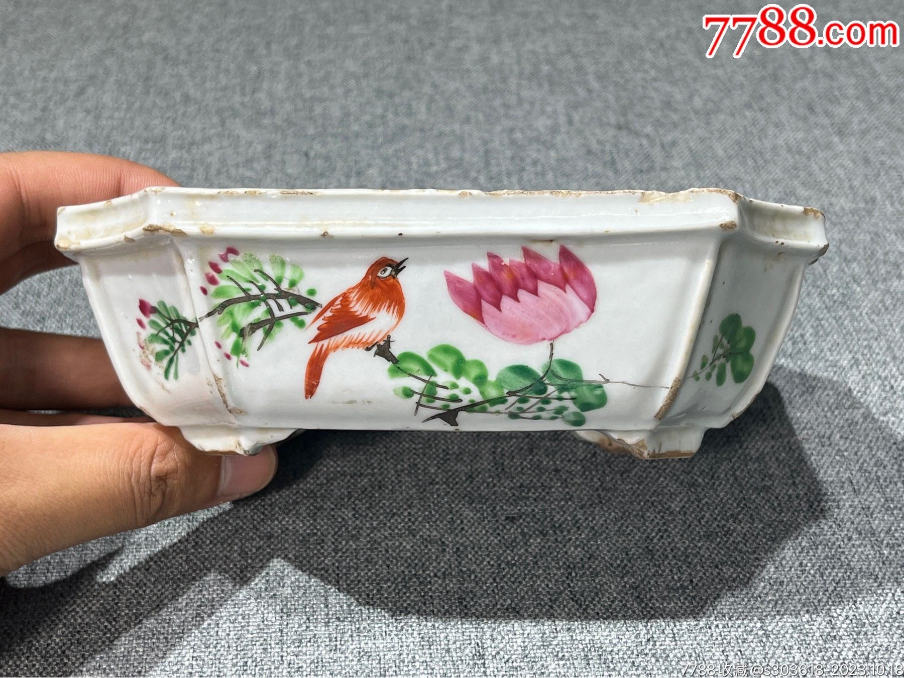 中国　粉彩　漢詩花鳥文　香炉　C　6650 中国 粉彩 漢詩花鳥文 香炉 C 6650