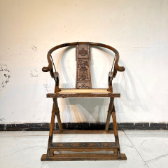 古董老黄花梨家具传世清代黄花梨雕龙纹交椅明清黄花梨家具会所_木椅/凳