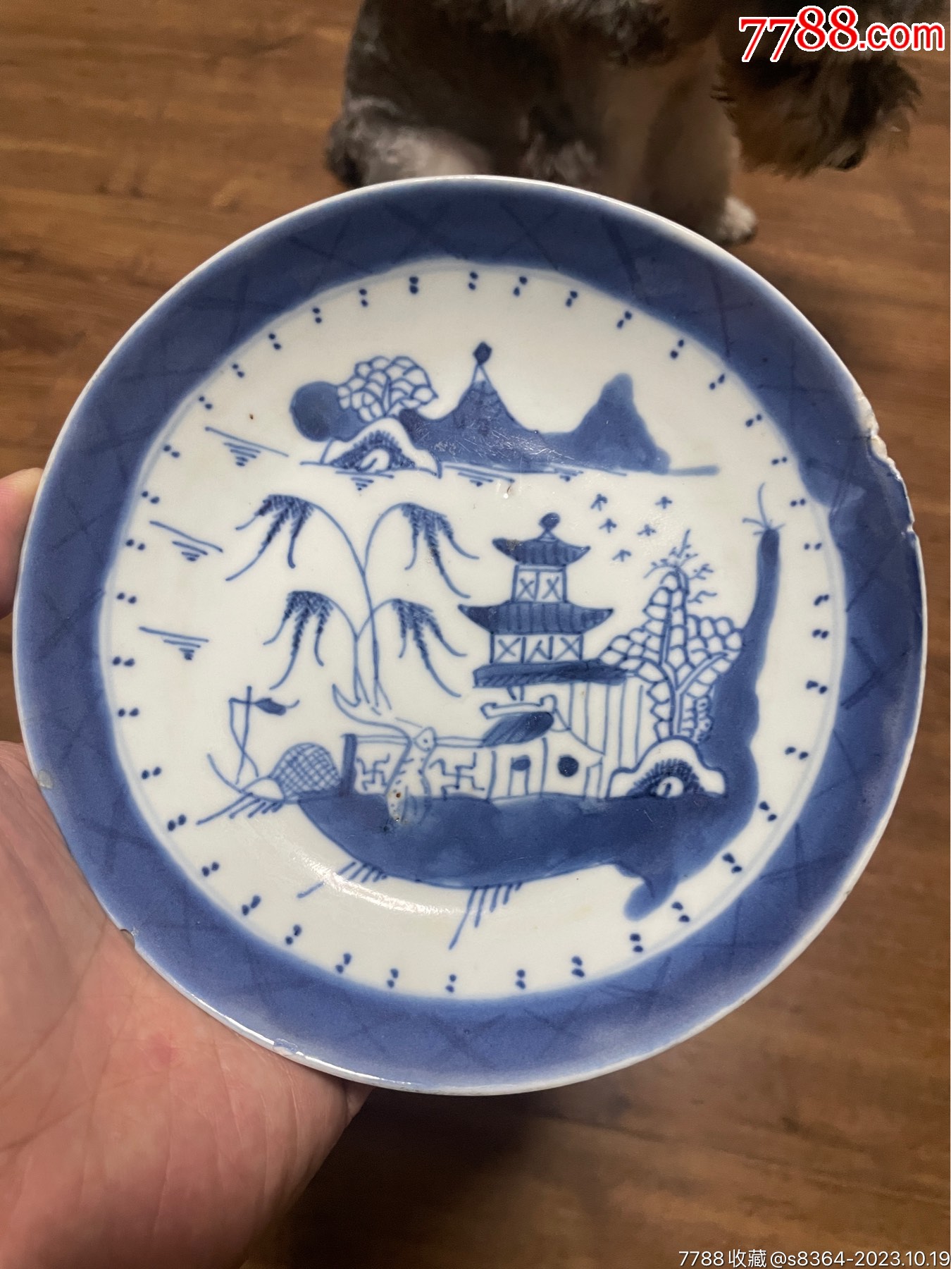 清中期青花楼宇山水盘外销瓷-青花瓷-7788红宝书