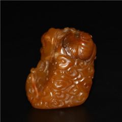 寿山石荔枝冻印章麒麟-寿山石印-7788红宝书