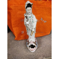 八十年代景德镇彩瓷滴水观音.高29cm_雕塑瓷/瓷雕_陈氏藏书【7788旧书网】