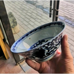 清代青花花卉纹撇口碗花押款-青花瓷-7788红宝书