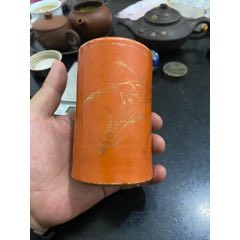 清代珊瑚红釉笔筒-红釉瓷-7788红宝书