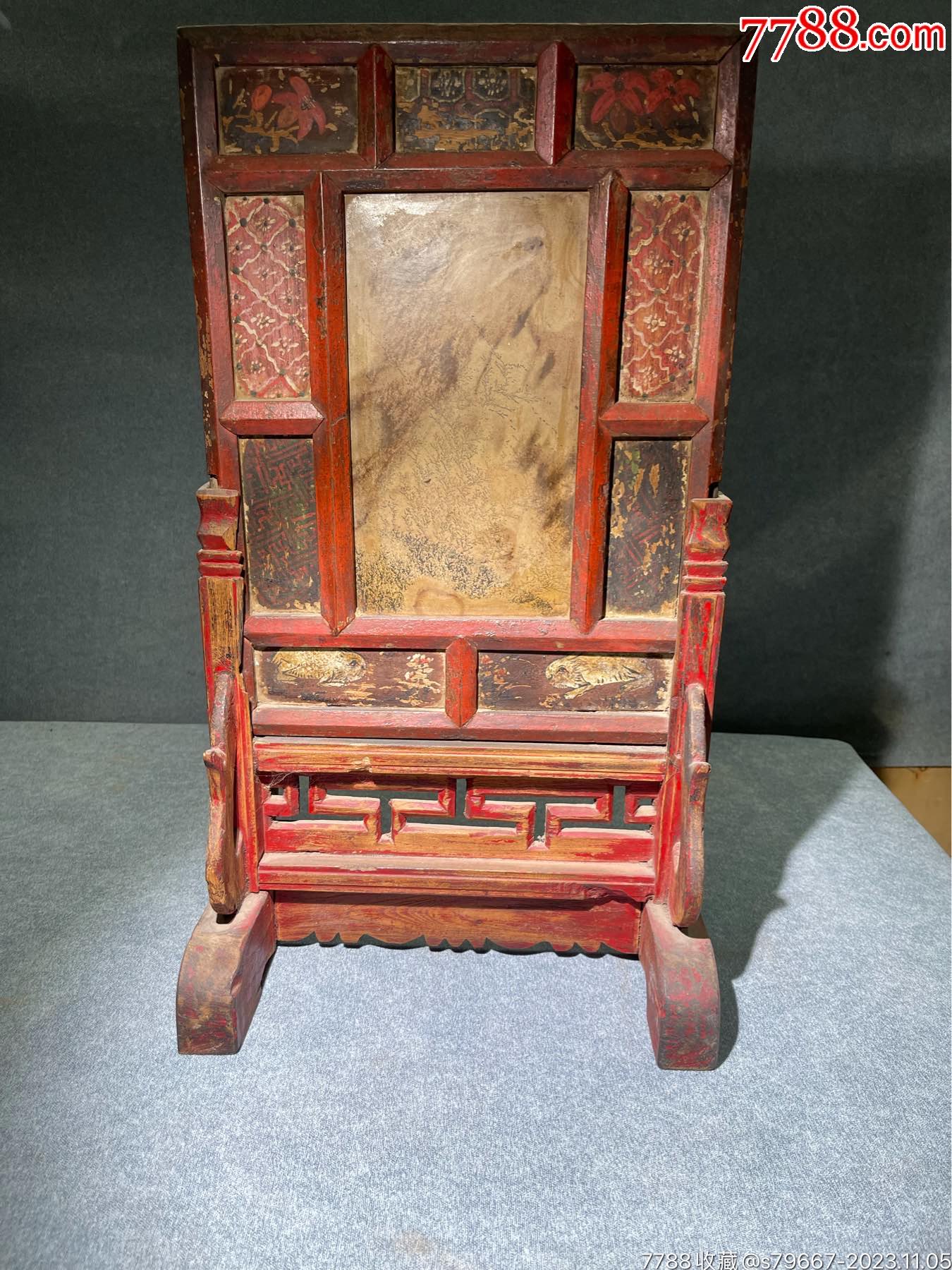 明代水草纹石板彩绘诗文插屏,-价格:12888元-se97154841-木屏风-零售-7788收藏__收藏热线