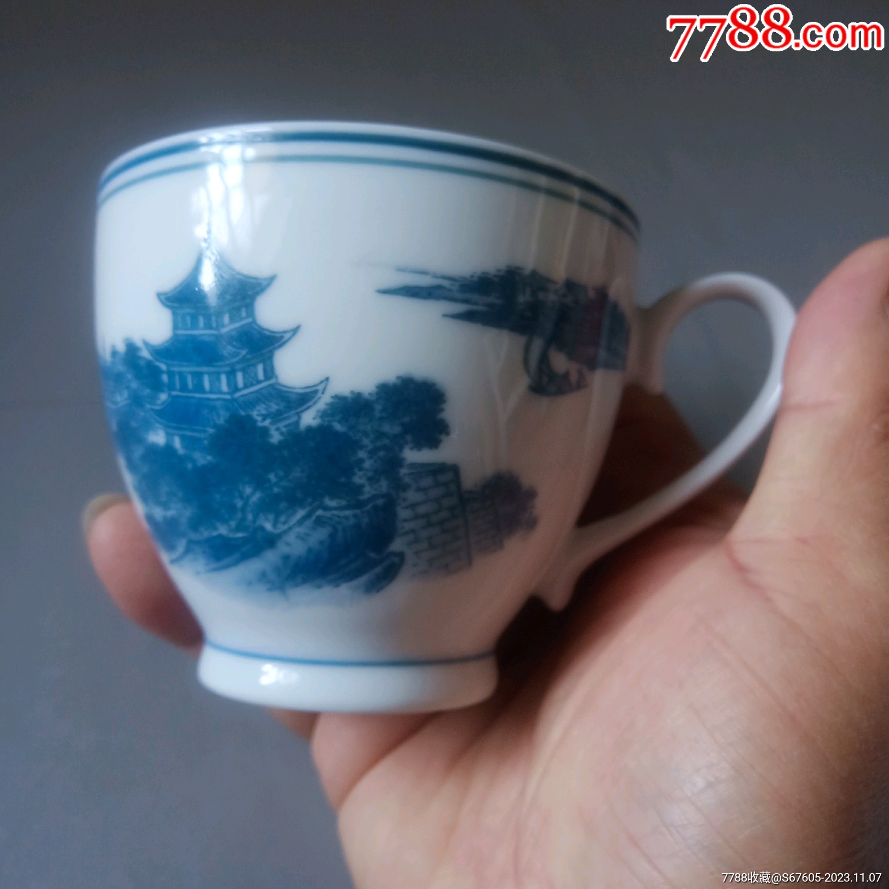 六七十年代醴陵群力出口方款岳阳楼图案茶杯