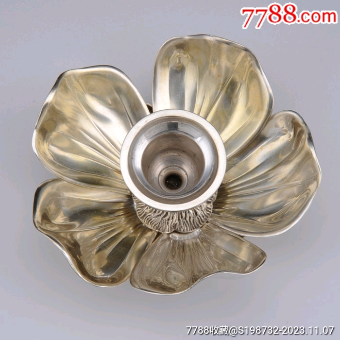 西洋古董银器】约250克意大利纯银可拆卸的花瓣形烟灰缸/烛台
