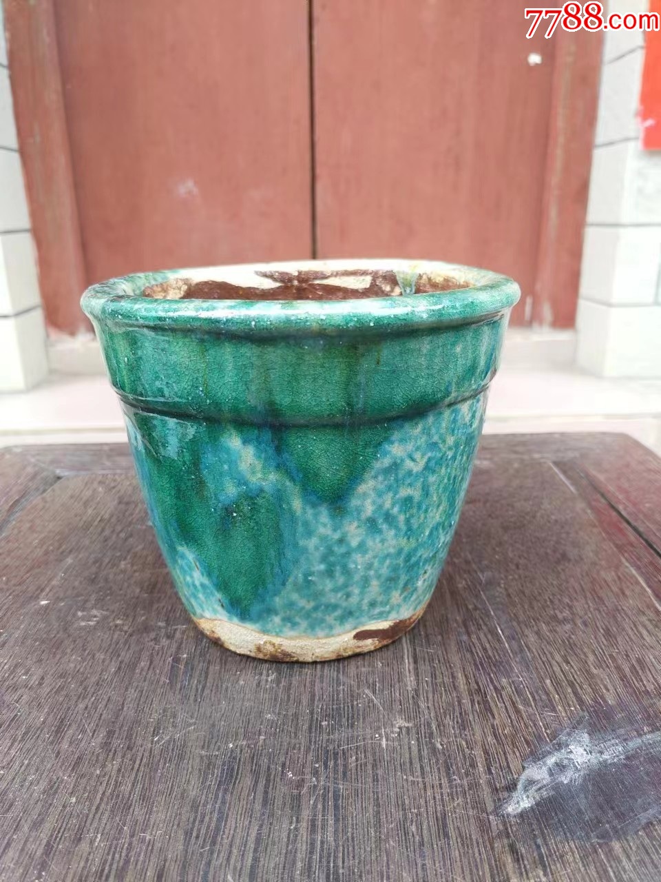 一个清代老石湾绿釉濑粉钵-绿陶-7788旧书网
