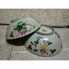 清代官窑堂号款粉彩四季花大碗两个一起低价卖_旧瓷器_卢山茂林【7788