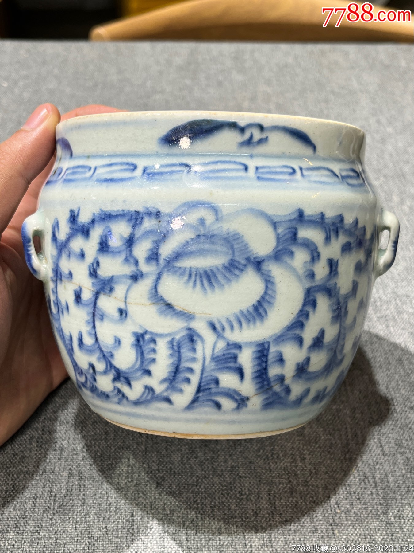 清代嘉道时期青花缠枝牡丹四系罐-价格:128元-se97513622-青花瓷-零售