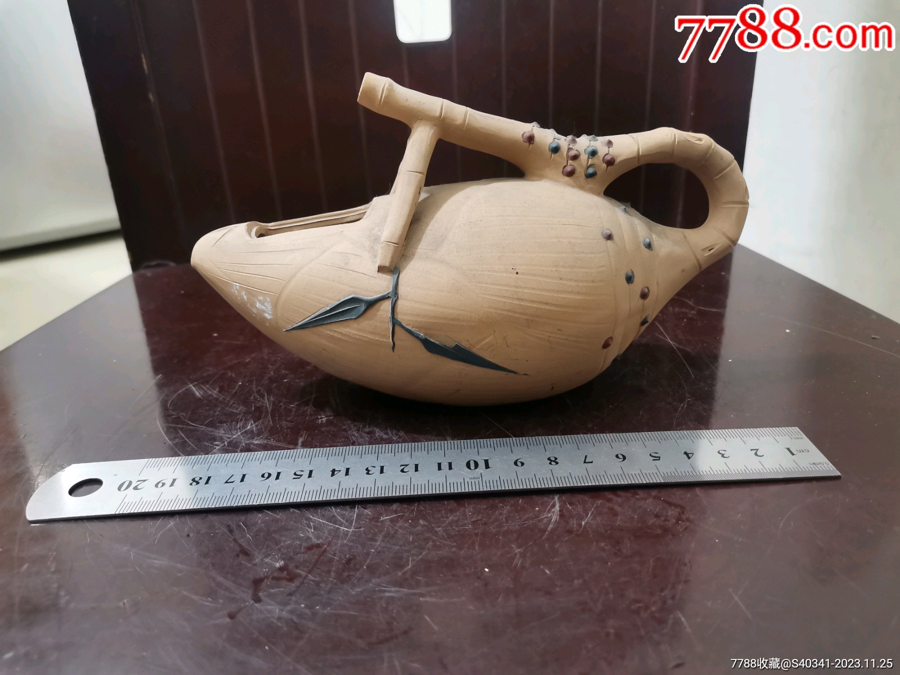 吴勤兰款段泥紫砂彩泥竹笋壶（无盖品见图）-茶壶-7788旧书网