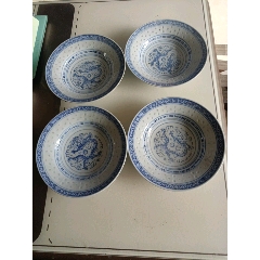 80年代景德镇青花玲珑龙纹折盘4个17.8cm_青花瓷_廊坊收藏【7788旧书网】