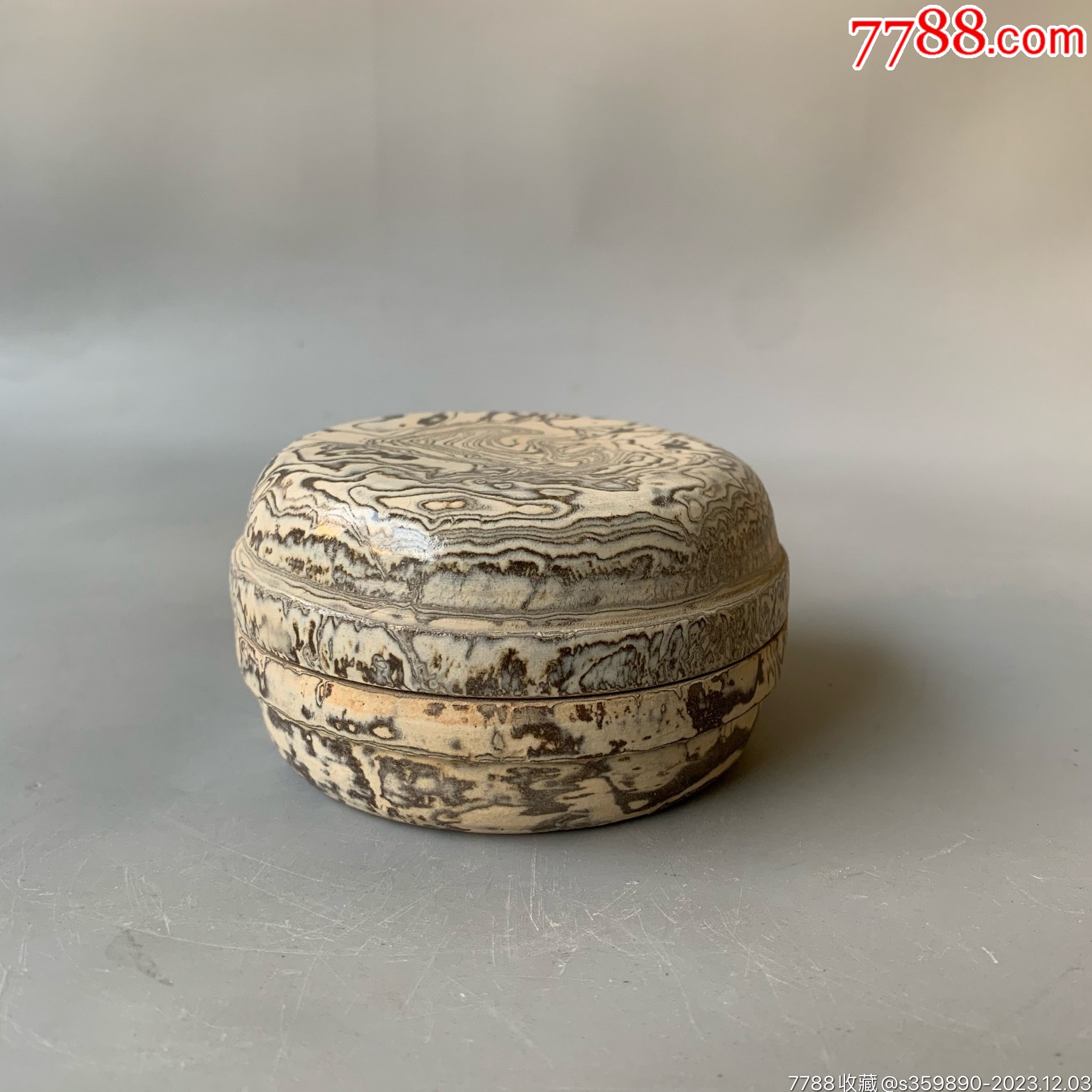 宋代白釉绞胎粉盒古董古玩收藏瓷器文玩中式摆件书房博古架_单色白瓷_
