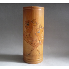 民俗/手工/收藏/文房用品/竹雕双鹿笔筒_其他竹制品_怀旧时光古玩店