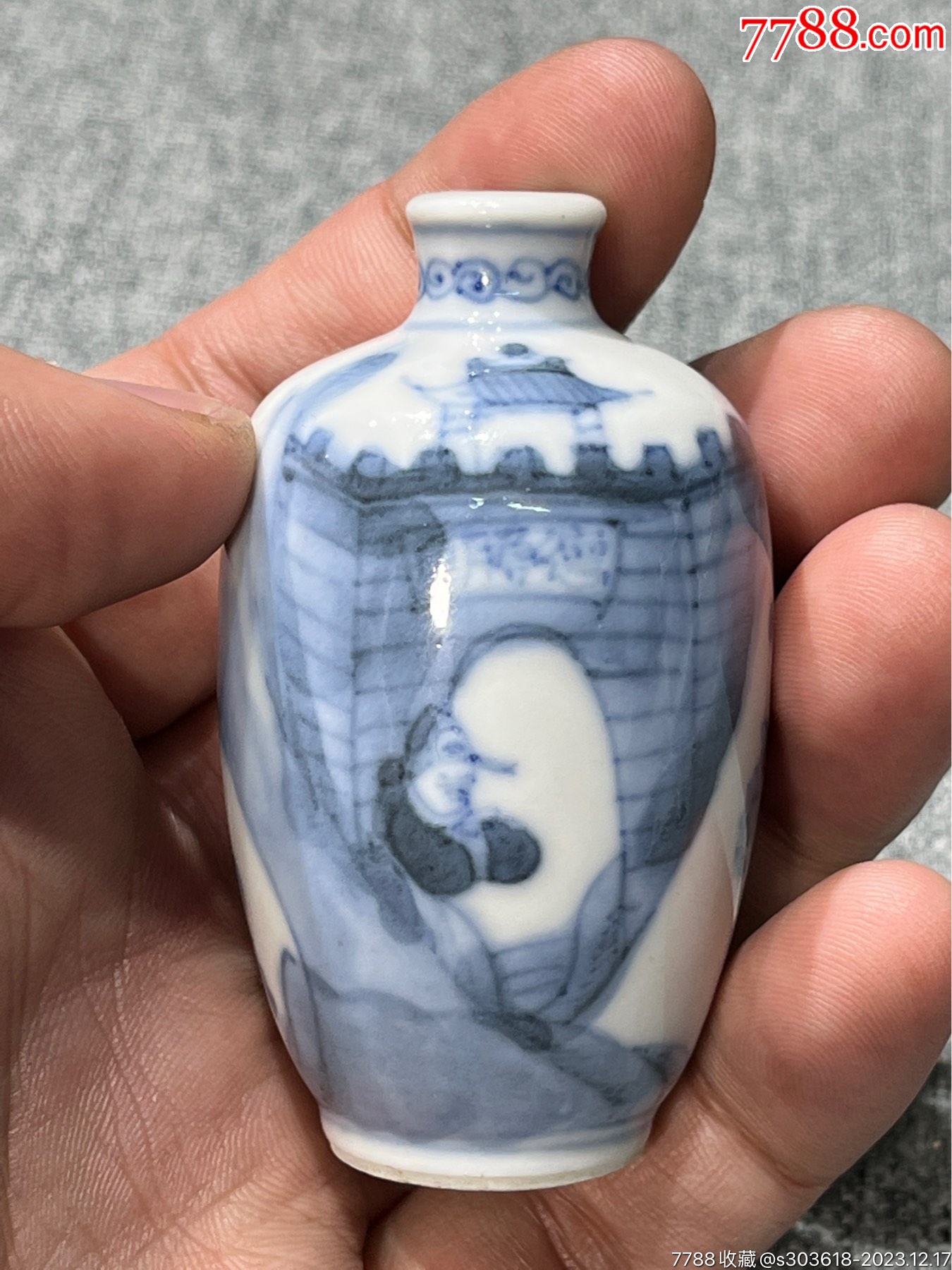 民国时期仿雍正青花「得胜归来」鼻烟壶_青花瓷_玩古怡情【7788旧书网】