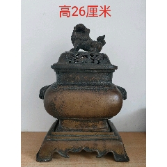 雕花狮耳三足铜香炉-铜炉-7788旧书网